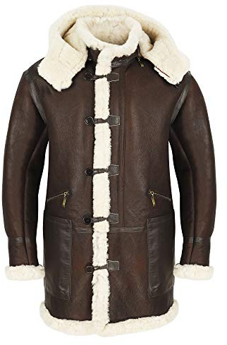 Herren Parka B-7 Wintermantel aus echtem Schaffell mit Kapuze NWT