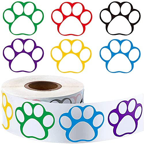 Hunde Pfoten Druck Aufkleber,Bunte Bärentatze Etiketten Aufkleber 1Rollen / 500pcs Bear Paw Print Labels Pet Gift Bag Sticker Food Bag Aufkleber für Scrapbook Craft Labels Wandtattoos Dekoration