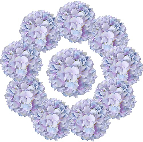 IPOPU Hortensien-Seidenblumen, 10 Stück, Farbverlauf, blau, lila, Hortensien, künstliche Blumen, für Outdoor, Babyparty, Hochzeit, Tischdekoration (Farbverlauf, blau, lila)