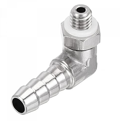 sourcing map Nickel-Plated Copper Hose Barb Fitting Elbow 6mm Barbed M6x1 Male Thread Right Angle Pipe Connector with Washer
