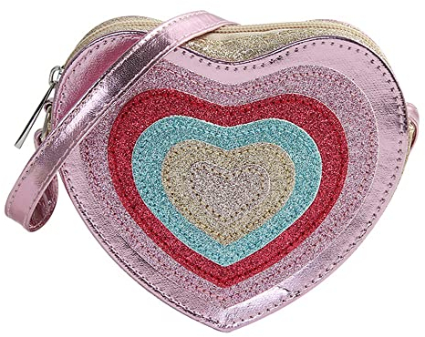 MilyaDE Mädchen PU Leder Umhängetasche Herzförmig Glitzer Prinzessin Mini Taschen, Kinder Cross Body Handtasche Schultertasche