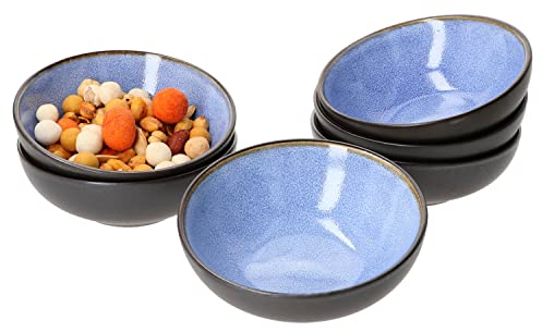 MamboCat Reactive Glaze Blue 6er Set Snack- & Dipschälchen rund I Dessertschalen 12 cm I Steingut Schüssel blau aussen Kupferoptik I Mini-Bowl Kompottschalen handgefertigt I Fingerfood Schale 120ml
