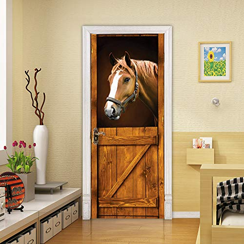 VIRANDA Türaufkleber Selbstklebend 3D Türtapete - Pferd - Türfolie TürPoster PVC Abnehmbar Wasserdichte Wandtapete Fototapete 90x200cm