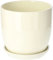KOTARBAU® Pot de fleurs, en céramique, pour fleurs, plantes, diamètre : 20 cm, avec bac d'égouttement, beige