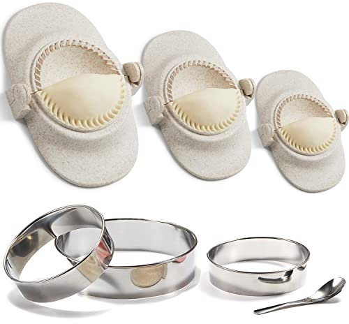 MUMSUNG Máquina de albóndigas, juego de moldes de prensa de empanadas con cortador de masa, juego de moldes para bolas de masa para Pierogi, Pastelitos, Calzone, Turnovers, Dumpling chino blanco, 3