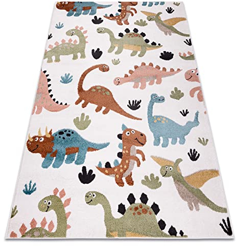 rugsx Teppich Fun Dino Kinderteppich für Babyzimmer, Spielteppiche, Kinderzimmer, Moderne, Dinosaurier Creme 80x150 cm