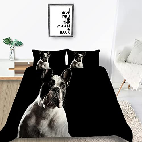 Bettwäsche Set 200x220 cm Schwarzer GroßEr Hund Bettbezug Microfaser 3D Bettwäscheset Jugendliche Blau Weiß Deckenbezug King Size 3 Teilig Modern Luxus Bettgarnitur Paare Set Reißverschluss
