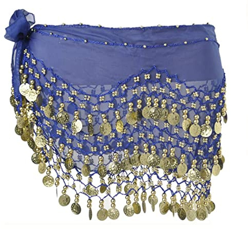 SamHeng Damen Bauchtanz Gürtel Chiffon Hüfttuch, Bauchtanz Münztuch Bauchtanz Münzgürtel Tanztuch Bauchtanz Kostüm mit 128 Münzen für Mädchen Frau für Performance Kostüm Bauchtanz Yoga Kurs