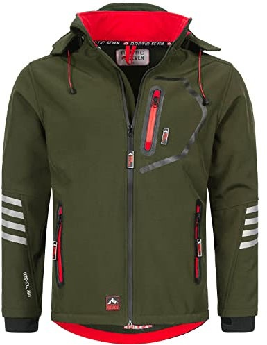 Arctic Seven Herren Softshell Jacke Funktionsjacke Outdoor Regenjacke Atmungsaktiv Fleece Innenfutter AS301 [AS-301-Olive-Rot-Gr.L]