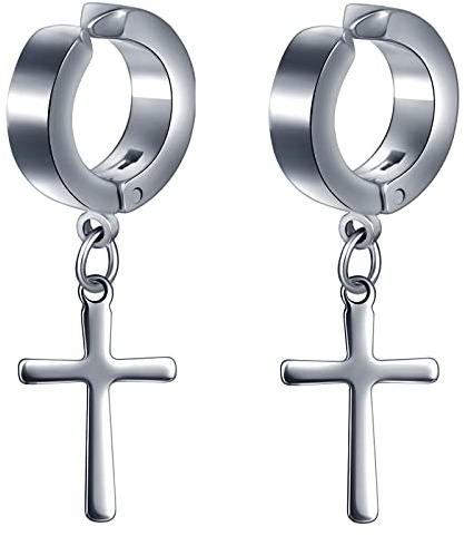 feilok Herren Unisex Creolen Edelstahl Klassisches mit Kreuz Anhänger Ohrringe Ohrstecker Ohrhänger Ohr-Piercing für Herren Damen
