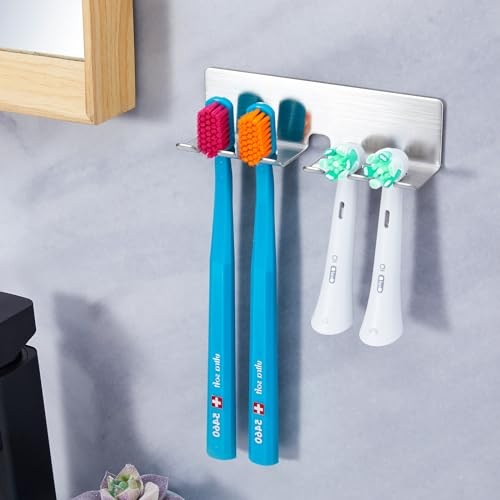 Zahnbürstenhalter Wand, Elektrische Zahnbürste Halterung, Edelstahl Aufsteckbürsten Halter Zahnbürstenhalter Ohne Bohren Silber Zahnbürsten Halter Selbstklebend Zahnbürstenkopf Halter für Badezimmer