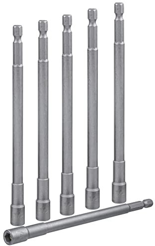 Yakamoz 6Pcs Long Impact Nut Driver Set Magnetic Nut Setter Driver Bits 1/4 Hex Shank to 1/4 Hex Socket Drill Bit Extension for Impact Drivers and Drills | 6-Inch Length