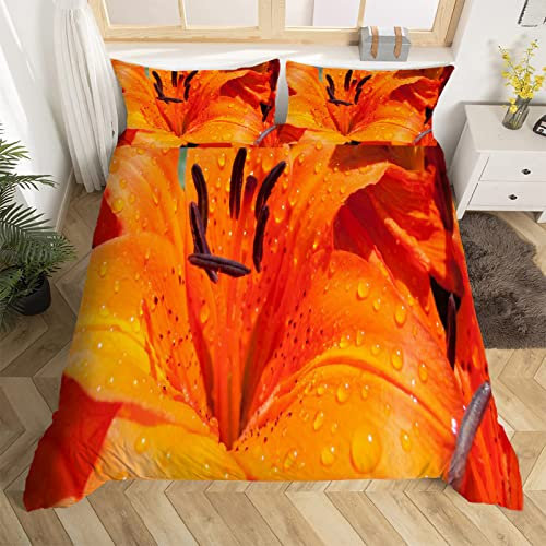 MLUNKQAIL Bettbezug 135x200 BlüTenblatt Bettwäsche Orange Weich Atmungsaktiv Bettwäsche Set Mikrofaser Bettbezüge und 2 Kissenbezüge 80x80 cm mit Reißverschluss für Ganzjaehrig