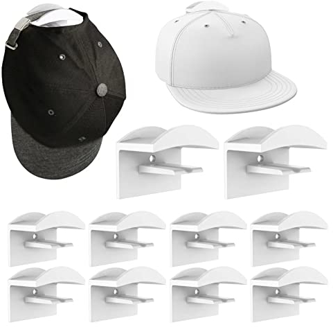 10 Stück Selbstklebende Huthaken, Cap Halterung Wand Kappen Halterung Hutaufbewahrung Huthalter Selbstklebende Hut-Organizer für Verschiedene Mützen, Kopfhörer, Schals, Taschen, Schlüsselanhänger (2)