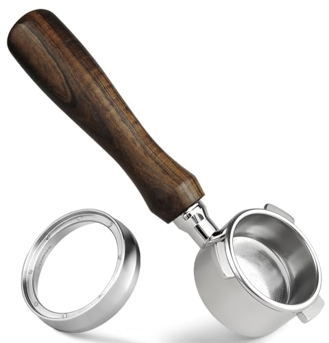 HOLIHOKY Porte-filtre sans fond 54 mm avec bague de dosage en acier inoxydable 304 - Compatible avec Breville Barista Pro Express 870/878/880 - Filtre Porta Bottomless 54 mm avec poignée en bois