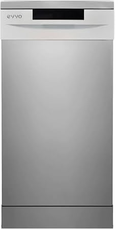 EVVO Lavastoviglie 45 cm D1 Slim, 9 posate, 5 programmi, vassoio regolabile, pannello nascosto (Slim - 45 cm, Inox)