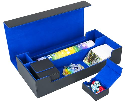 IVODEELA Deck Box,X-Large Premium Card Game Deck Storage Case Fits Five Decks Card Box or more than 600 Sleeved Cards with Lidded Dice Tray Compatible for MTG,TCG,Yugioh,Magic,Commander,Black Blue