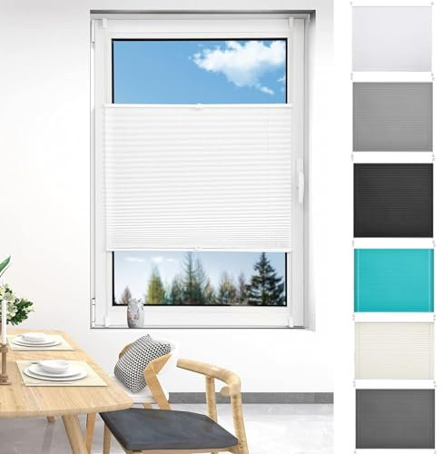 Faltrollos Für Fenster 80 x 160 cm Einfache Montage, Pflegeleicht Premium Plissee Faltrollo inkl. Zubehör für Schlafzimmer, Weiß