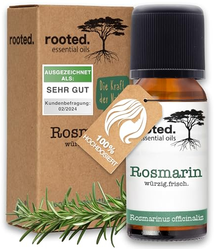 rooted.® BIO Rosmarinöl [100% HAARKRAFTÖL] – Aktiviert Haarwachstum, Pflegt Kopfhaut, Effektiv gegen Haarausfall - [HOCHDOSIERT] - Naturreines Ätherisches Öl