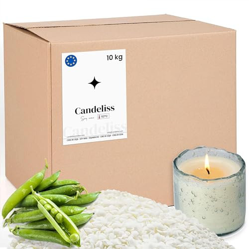 CANDELISS Cera para velas en Vaso 10kg. Cera de soja bajo punto de fusion para hacer velas caseras 10kg Material hacer velas blancas aromaticas color Soy candle wax candle making (10kg)