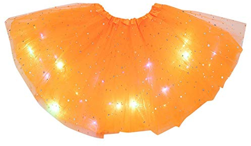 Damen Tüllrock 3 Lagen Mini Tütü Rock Mit Lichterkette 50er Rockabilly Petticoat Kurz Ballett Tanzkleid Cosplay Ballkleid Tüllrock Ballettrock