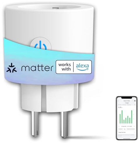 ANTELA WLAN Smart Steckdose Matter 16A 3680W Stromverbrauch Messen kompatibel mit Alexa,Google Home, HomeKit, SmartThings, APP Fernsteuerung, Überspannungsschutz, 2,4GHz, 1PCs
