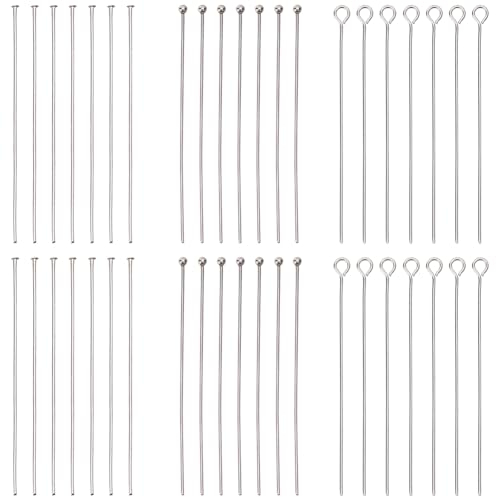 SUNNYCLUE 1 Box 600 Stück 3 Stile Ohrring Zubehörstifte 50 mm 304 Edelstahl Ohrringstifte Augenstift Flachstifte Flachkopf Drahtstift Kugelkopfstift Kugelstifte Für Schmuckherstellungszubehör DIY Ohrr