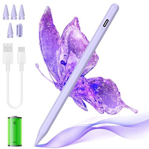 Stylet pour iPad 2018-2023 Bluetooth Apple iPad Pencil compatible avec iPad 10/9/8/7ème génération, iPad Mini 6/5, iPad Air 3-5, iPad Pro 11/12,9, iPad capacitif à 7 pointes Taro Violet