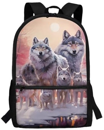 xixirimido Schulrucksack für Kinder, 43,2 cm, Büchertasche, Schultertasche, Rucksack, Wolf Snow, Einheitsgröße