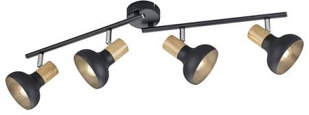 lightling Deckenlampe Larissa 4-flammig, mit Holz-Optik, Deckenmontage, schwenkbar, exkl. 4 x E14 max. 10W, Höhe 18 cm, Breite 71 cm, Metall, schwarz matt
