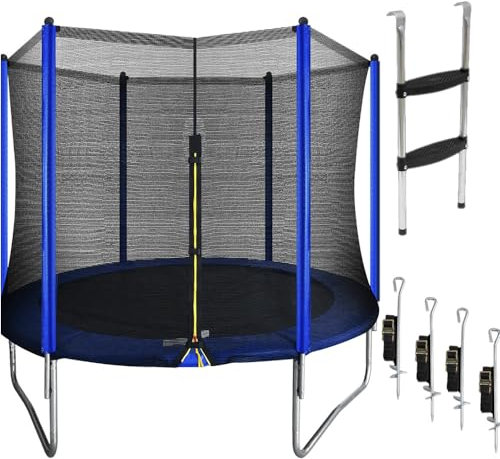 3m / 10ft Kids Trampoline, Enclosure Net, Ladder & Anchors 100KG Max Garden Jump