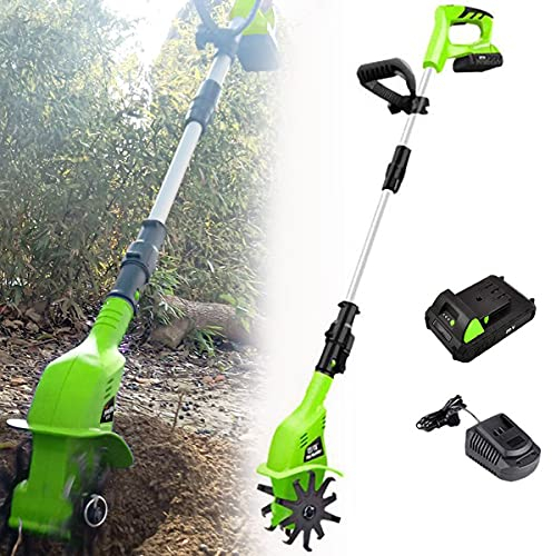 Gartenfräse, tragbarer kabelloser elektrischer 20-V-Bodenfräse, Gartenfräsen mit wiederaufladbarem 4000-mAh-Akku und Ladegerät, elektrischer Handfräsen-Bodenhacken für den Garten,