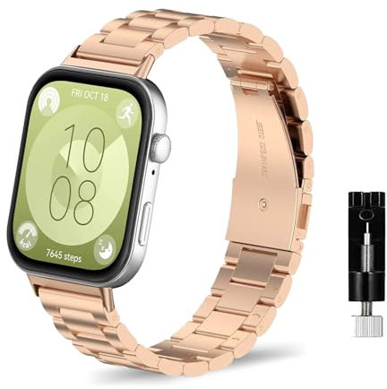 ZoRoll Bracelet Compatible avec Huawei Watch Fit 4 pro/4/3, Bandes Montre Remplacement Bracelets, Acier Inoxydable Métal Bracelet Hommes et Femmes Compatible avec Huawei Watch Fit 4 pro/4/3 - Or Rose