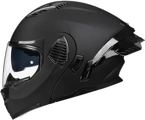 Woljay Casco Da Motociclista Casco Integrale Flip Up Doppia Visiera Integrato Moto Per Adulti Uomini Donne Street Racing Ciclomotore Approvato DOT/ECE (Matte Black-Transparent Visor,Medium)