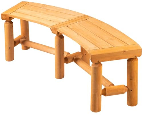 FORTUNO Gartenbank aus Holz, gebogen, rückenfrei, rustikaler Stil, Zedernholz/Tannenholz, Feuerstelle, Bank für Terrasse, Garten, Terrasse und Hinterhof, 101,6 cm B x 138,9 cm T x 41,6 cm H, Braun