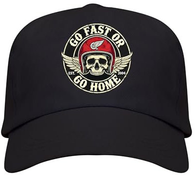 4people Go Fast or Go Home Cap mit Totenkopf und Helm, Vintage-Stil, für Motorradfahrer und Speed-Liebhaber, Schwarz, Schwarz , One size
