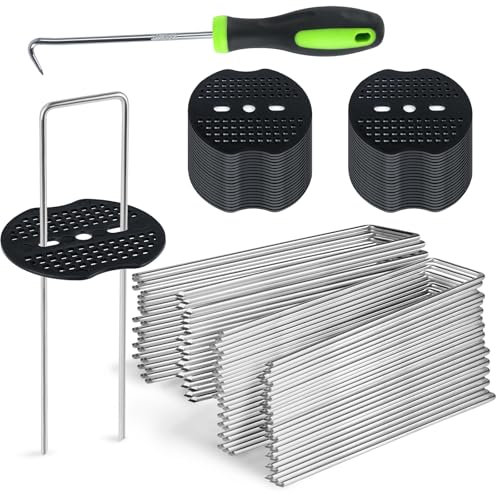 MINISOISO Lot de 50 Piquets de Fixation avec 50 Rondelles, 150 x 40 mm Ø 3mm, Piquets de Fixation en Acier Galvanisé Inoxydable pour Jardin, Toiles de Paillages, Gazon Artificiel, Grillage et Filets