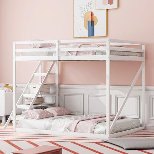 Wiuzo Kinderbett Hochbett 140x200 mit Sicherheitsleiter, Etagenbett aus Massivholz mit Lattenrost geeignet für Kinder, Jugendliche und Erwachsene weiß