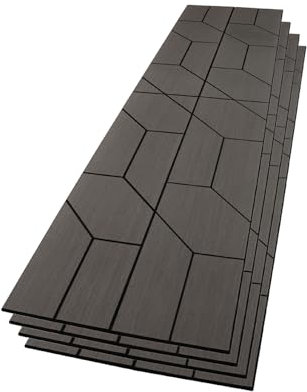 WVH Grey Oak Trapeze Geometric Wood Veneer Acoustic Felt Backing Wall & Ceiling Panels | 4 Pack (Each Tile 120cm x 30cm) | Decorative Sound-Absorbing Solution for Homes, Offices, and Studios