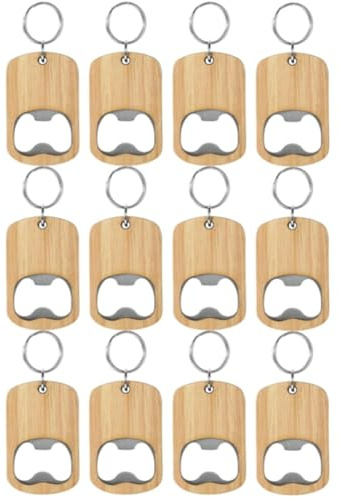 Quystetes Lot de 12 décapsuleurs en bois avec décapsuleurs en bois, porte-clés vierges gravés pour , la cuisine, facile à utiliser