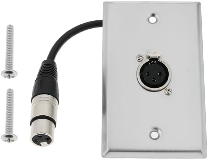 EMSea Placa de pared XLR sin soldadura de acero inoxidable de 11,4 x 7 cm, placa de pared XLR de 1 puerto hembra a hembra, placa de pared de audio con coleta de 20 cm para instalación de audio