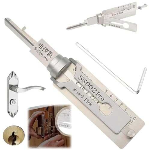 Master Key Decoder Lock Picking Tool, 2 in 1 Stainless Steel Master Key Decoder, Lock Picking Kit,Key Decoder Lock Pick, Professional Locksmith Tool for Home Door Car Repair Maintenance(Ss002 Pro)