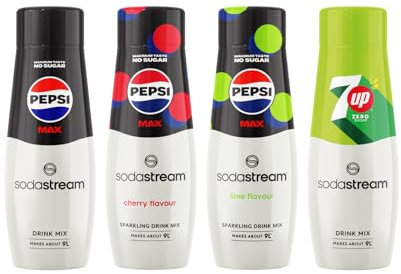 Sodastream Pepsi MAX, Cherry, Lime & 7UP Free Fizzy Water Flavouring Syrup, Sugar Free Sparkling Drink Mix, Zero Sugar, Official Pepsi & 7UP Flavours, 4 x 440ml Multipack, Makes Up to 36L