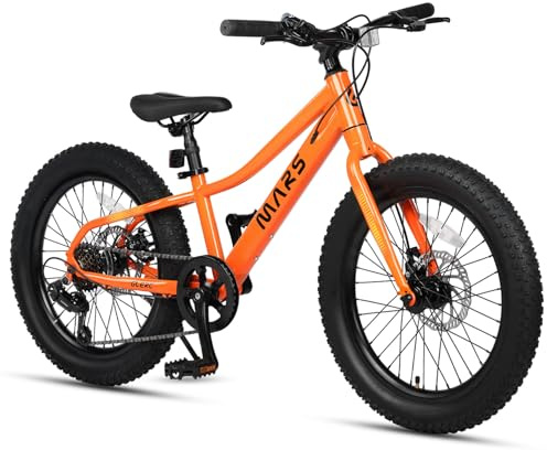 Glerc Mars 24 Zoll Kinderfahrräder Fat Tire Mountainbike für Jungen Mädchen Teens mit 6 Gang Shimano Antrieb Dual Disc Bremsen, Orange