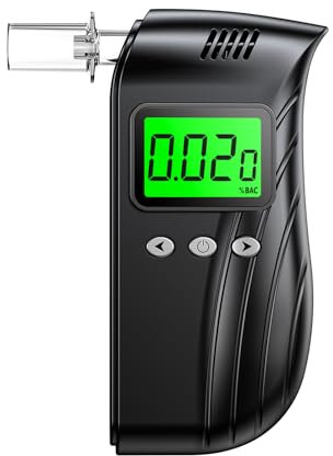 BACZGIF Alkoholmessgerät Polizei mit 10 Mundstücken, Alkoholtester mit digitalem LCD-Blau-Display, geeignet für privaten und professionellen Gebrauch (Schwarz)