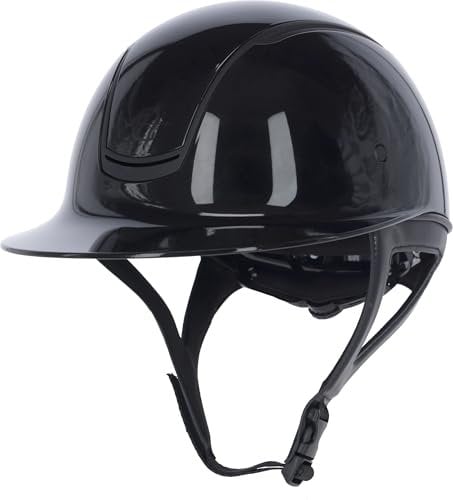 Covalliero Reithelm Eclipse Polo, Glanz-Optik, Disc-System, ERT-Sicherheit, Hervorragende Belüftung, Herausnehmbares Innenfutter, lackschwarz, 52-56cm