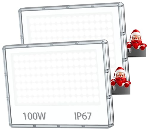 TOPAUBUB Projecteur LED Extérieur 100W - 10000LM Spot LED Extérieur Etanche IP67 6500K Blanc Froid 2 Pièce Phare Exterieur pour Jardin