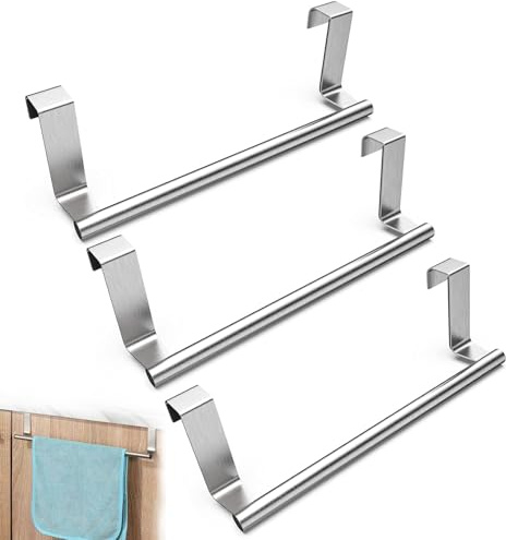 Over Door Towel Rail, 3 Pack Kitchen Towel Holder, Space Saving, No Drill Over the Door Towel Rail For Bathroom Storage, Office And Garage Organization, Bedroom And Wardrobe