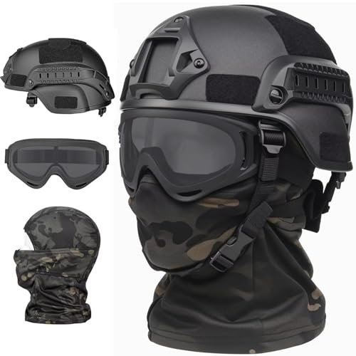 WLXW Taktischer Airsoft-Helm MICH2000 – Elastische Sturmhaube Aus Mesh Und Antibeschlag-Airsoft-Schutzbrille, Vollgesichtsschutz-Set for Cosplay, CS-Kriegsspiele
