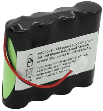 Akkupack NiMH 4,8V 1100mAh F1x4 Mignon AA mit 60mm Kabel und Stecker ersetzt Blaupunkt HP HFR1100AA